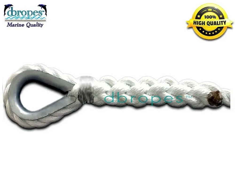 1/2" X 10' Three Strand Mooring Pendant 100% Nylon Rope with Galvanized Thimble and straight whip (Tensile Strength 6400 Lbs.) Made in USA.