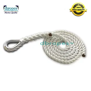 1/2" X 10' Three Strand Mooring Pendant 100% Nylon Rope with Galvanized Thimble and straight whip (Tensile Strength 6400 Lbs.) Made in USA.