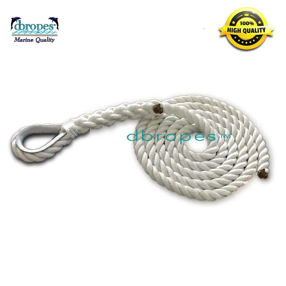 1/2" X 10' Three Strand Mooring Pendant 100% Nylon Rope with Galvanized Thimble and straight whip (Tensile Strength 6400 Lbs.) Made in USA.
