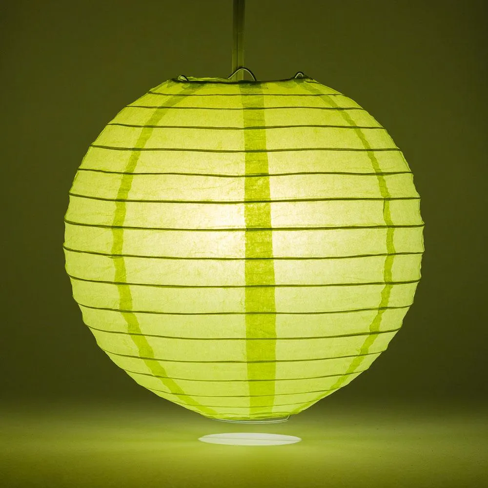 16" Light Lime Green Round Paper Lantern, Parallel Ribbing, Chinese Hanging Wedding & Party Decoration