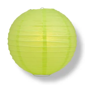 16" Light Lime Green Round Paper Lantern, Parallel Ribbing, Chinese Hanging Wedding & Party Decoration