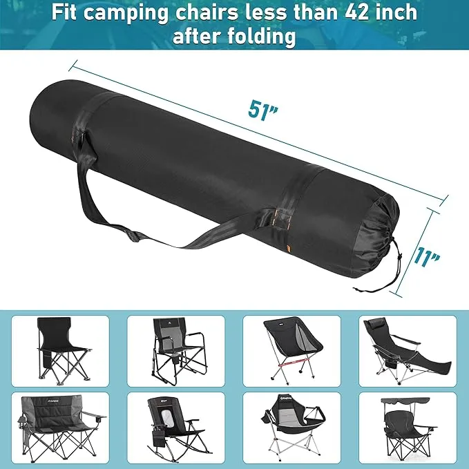2 Pack Camp Chair Replacement Bag Outdoor Folding Chair Carrying Bag with Shoulder Strap Heavy Duty Chair Bag 51 inches(Black)