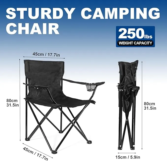 2 Pack Camping Chairs - Lightweight and Supportive Chairs for Teens and Lightweight Individuals - Compact, Durable, and Portable - Ideal for Camping, Hiking, Beach, and Picnics - Carry Bag