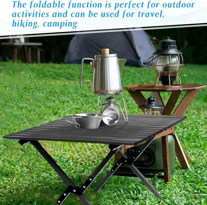 2 Pack Folding Picnic Table 4 ft Low Lightweight Camping Table Portable Collapsible Foldable Roll up Carbon Steel Camp Side Table with Carry Bag for Beach Party Patio Outdoor(Black)