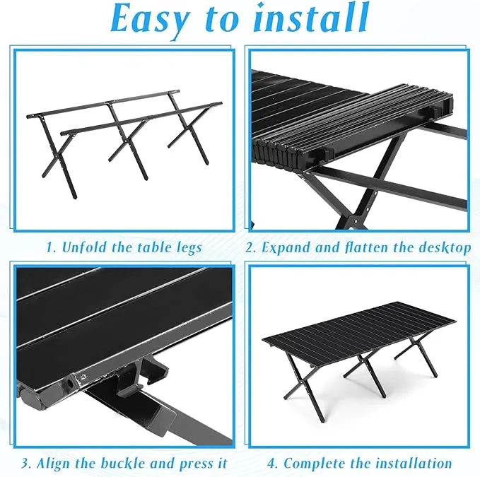2 Pack Folding Picnic Table 4 ft Low Lightweight Camping Table Portable Collapsible Foldable Roll up Carbon Steel Camp Side Table with Carry Bag for Beach Party Patio Outdoor(Black)