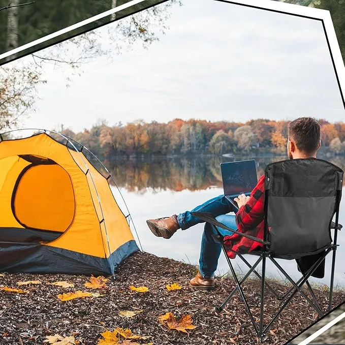 2 Pack Oversized Folding Camping Chairs Heavy Duty Lawn Chairs with Carrying Bag Cup Holder Portable Collapsible Chairs for Outdoor Sports Garden Beach(Black, 35.8 x 23.6 x 37.8 Inches)