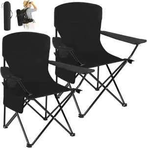 2 Pack Oversized Folding Camping Chairs Heavy Duty Lawn Chairs with Carrying Bag Cup Holder Portable Collapsible Chairs for Outdoor Sports Garden Beach(Black, 35.8 x 23.6 x 37.8 Inches)