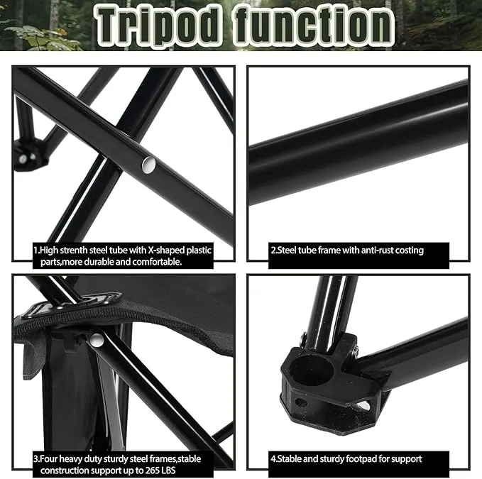 2 Pack Oversized Folding Camping Chairs Heavy Duty Lawn Chairs with Carrying Bag Cup Holder Portable Collapsible Chairs for Outdoor Sports Garden Beach(Black, 35.8 x 23.6 x 37.8 Inches)