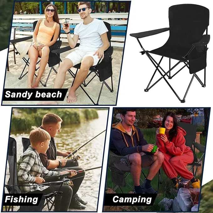 2 Pack Oversized Folding Camping Chairs Heavy Duty Lawn Chairs with Carrying Bag Cup Holder Portable Collapsible Chairs for Outdoor Sports Garden Beach(Black, 35.8 x 23.6 x 37.8 Inches)