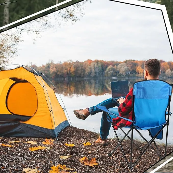 2 Pack Oversized Folding Camping Chairs Heavy Duty Lawn Chairs with Carrying Bag Cup Holder Portable Collapsible Chairs for Outdoor Sports Garden Beach(Blue, 35.8 x 23.6 x 37.8 Inches)