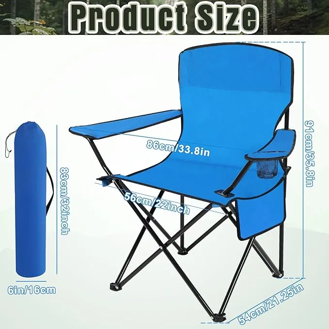 2 Pack Oversized Folding Camping Chairs Heavy Duty Lawn Chairs with Carrying Bag Cup Holder Portable Collapsible Chairs for Outdoor Sports Garden Beach(Blue, 35.8 x 23.6 x 37.8 Inches)
