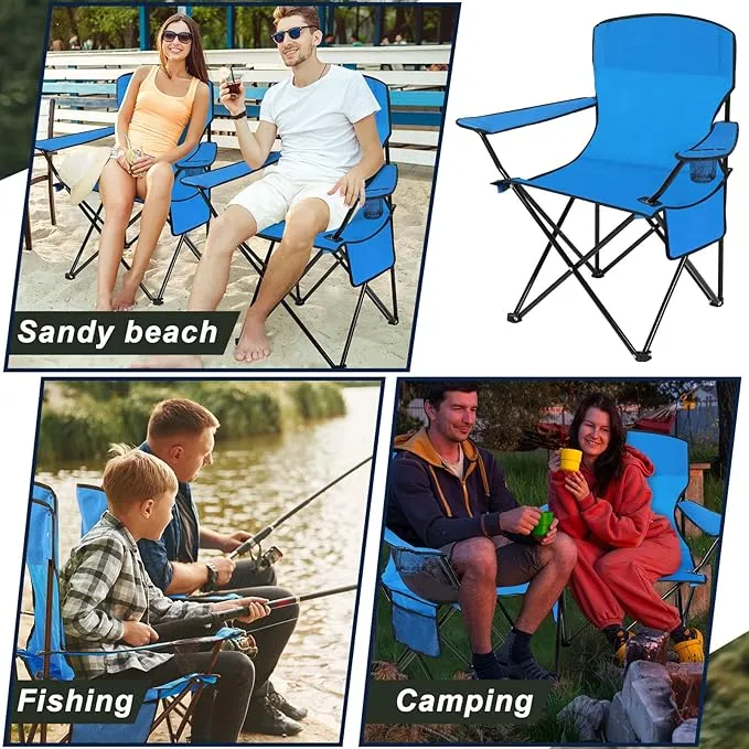 2 Pack Oversized Folding Camping Chairs Heavy Duty Lawn Chairs with Carrying Bag Cup Holder Portable Collapsible Chairs for Outdoor Sports Garden Beach(Blue, 35.8 x 23.6 x 37.8 Inches)