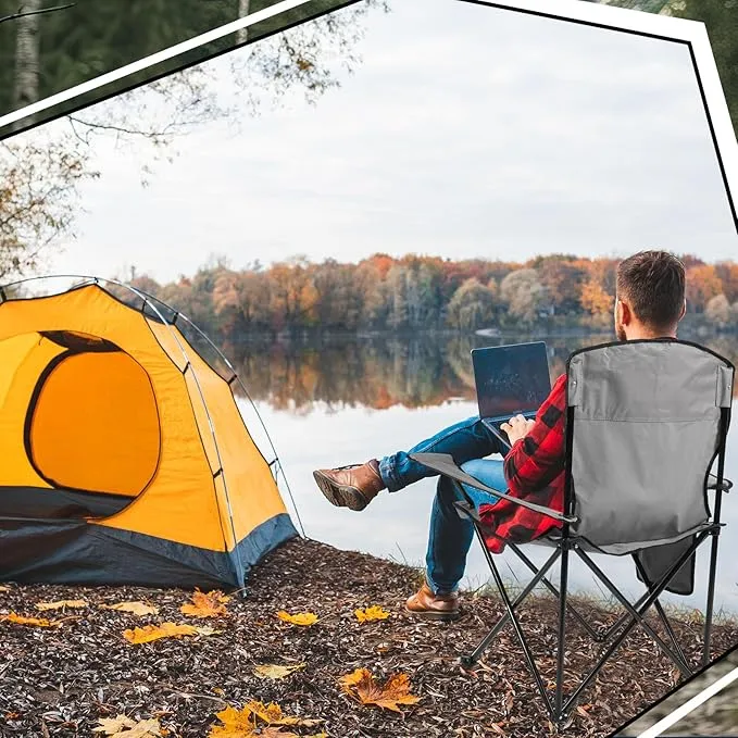 2 Pack Oversized Folding Camping Chairs Heavy Duty Lawn Chairs with Carrying Bag Cup Holder Portable Collapsible Chairs for Outdoor Sports Garden Beach(Gray, 35.8 x 23.6 x 37.8 Inches)
