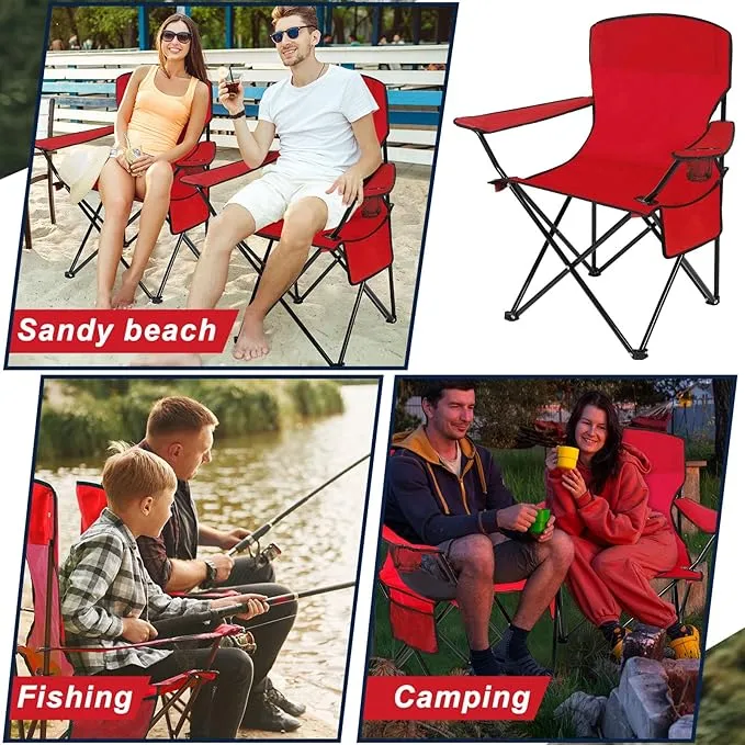 2 Pack Oversized Folding Camping Chairs Heavy Duty Lawn Chairs with Carrying Bag Cup Holder Portable Collapsible Chairs for Outdoor Sports Garden Beach(Red, 35.8 x 23.6 x 37.8 Inches)