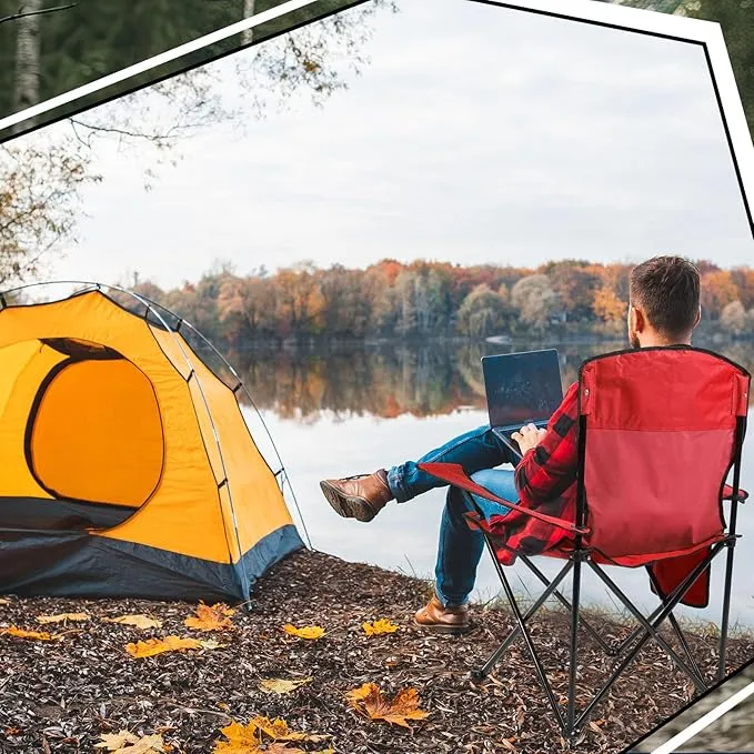 2 Pack Oversized Folding Camping Chairs Heavy Duty Lawn Chairs with Carrying Bag Cup Holder Portable Collapsible Chairs for Outdoor Sports Garden Beach(Red, 35.8 x 23.6 x 37.8 Inches)