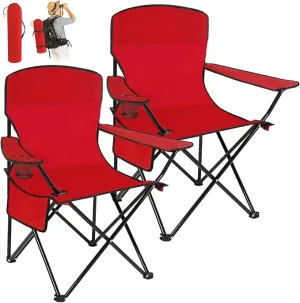 2 Pack Oversized Folding Camping Chairs Heavy Duty Lawn Chairs with Carrying Bag Cup Holder Portable Collapsible Chairs for Outdoor Sports Garden Beach(Red, 35.8 x 23.6 x 37.8 Inches)