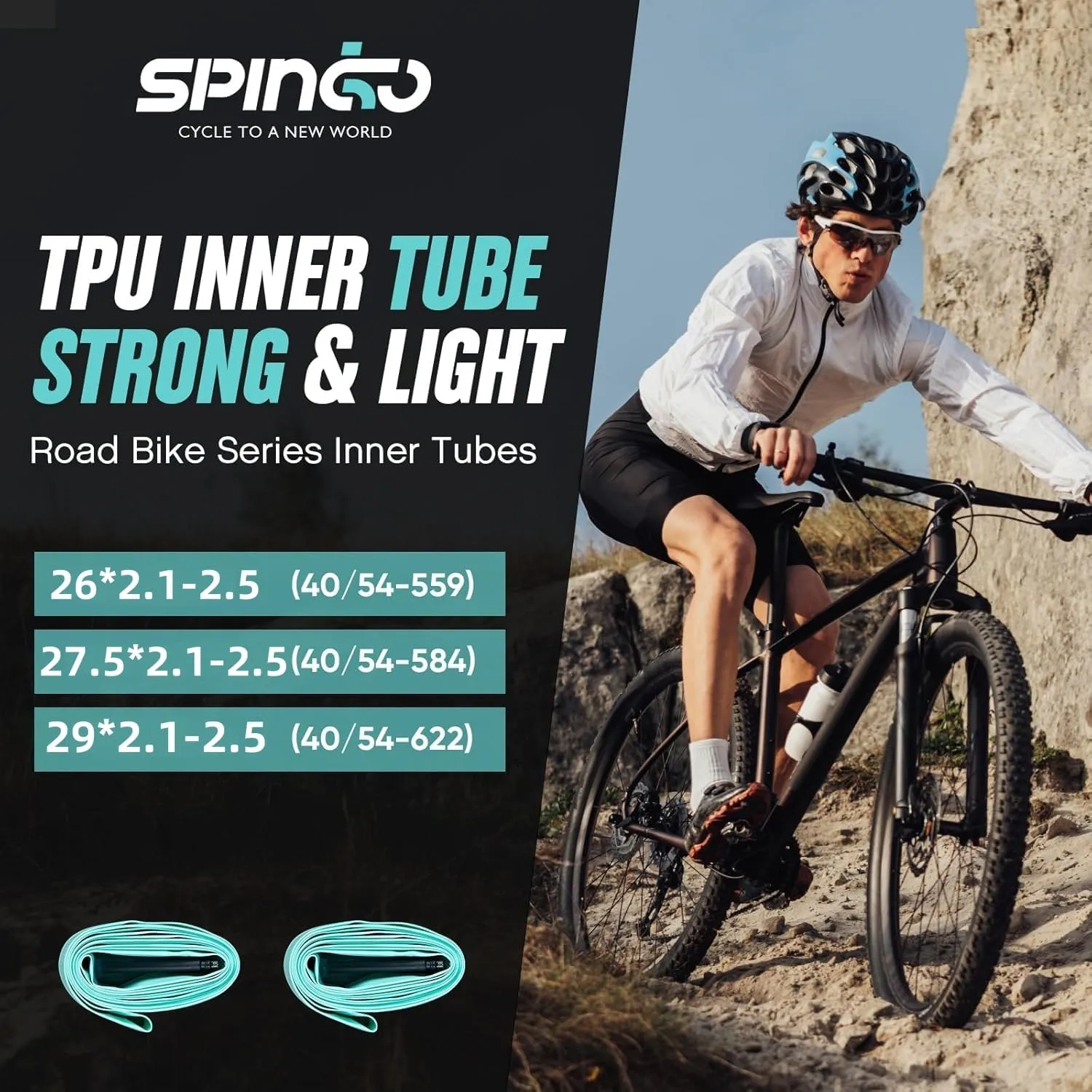 2-Pack SPINGO MTB TPU Inner Tube 26inch / 27.5inch / 29inch TPU Inner Tubes for 1.5-2.1/2.2-2.5 MTB TPU Bike Tube with 48mm Presta Valves Lightweight Mountain Bike Spare Tire