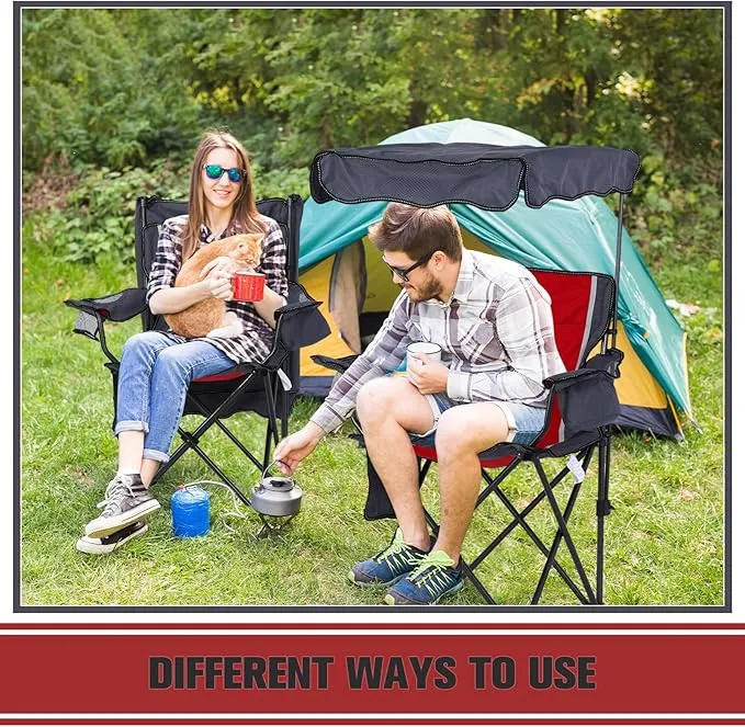 2 Packs Camping Chair with Canopy Portable Beach Chair for Adult Heavy Duty Shade Canopy Lounge Chair with Carrying Bag and Cup Holder for Beach Camping