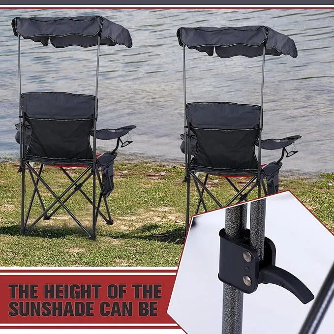 2 Packs Camping Chair with Canopy Portable Beach Chair for Adult Heavy Duty Shade Canopy Lounge Chair with Carrying Bag and Cup Holder for Beach Camping