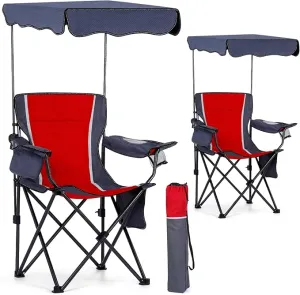 2 Packs Camping Chair with Canopy Portable Beach Chair for Adult Heavy Duty Shade Canopy Lounge Chair with Carrying Bag and Cup Holder for Beach Camping