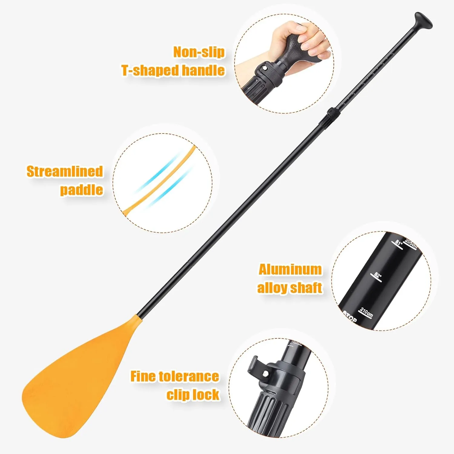 2 Set of 3 Pieces Sup Paddle Board Paddle Kayak Adjustable Stand up Oar Aluminum Alloy Lightweight Replacement Paddleboard Detachable Aluminum Alloy Shaft for Surfing Fishing