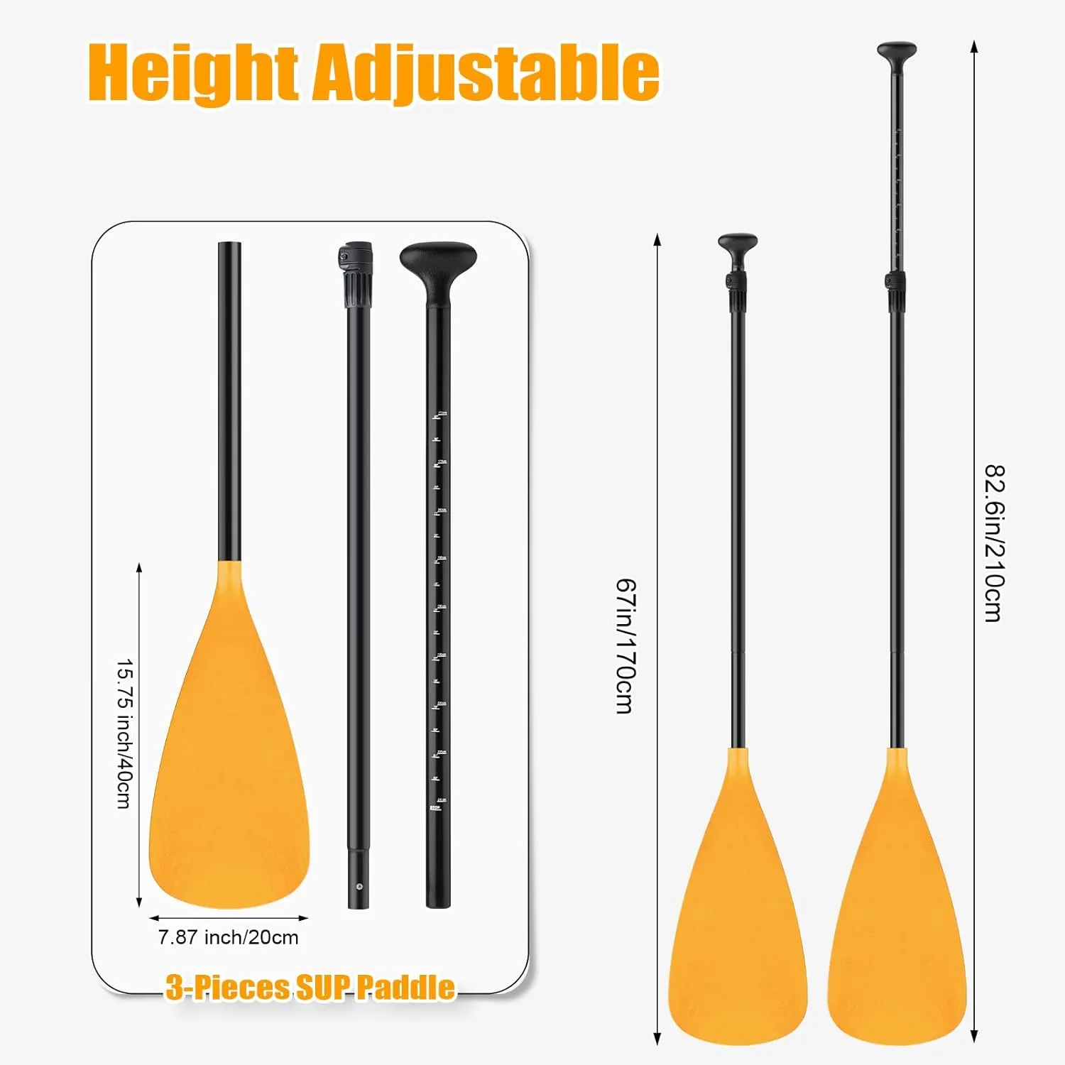 2 Set of 3 Pieces Sup Paddle Board Paddle Kayak Adjustable Stand up Oar Aluminum Alloy Lightweight Replacement Paddleboard Detachable Aluminum Alloy Shaft for Surfing Fishing
