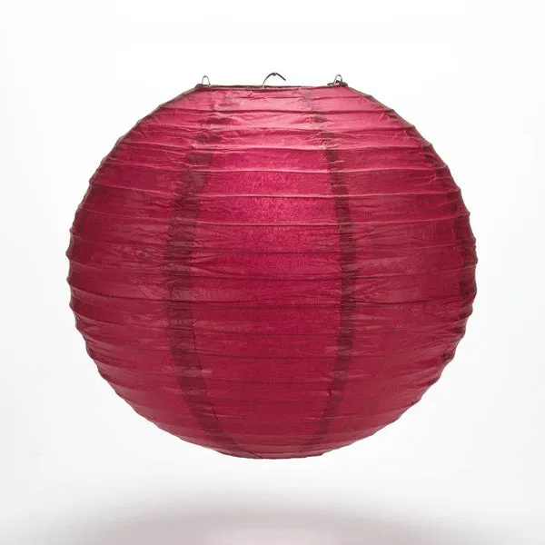 24" Velvet Red Round Paper Lantern, Even Ribbing, Chinese Hanging Wedding & Party Decoration
