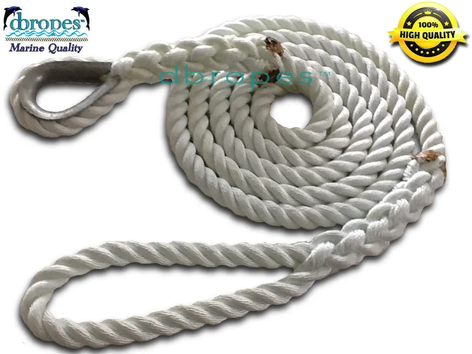 3/4" X 3' Three Strand Mooring Pendant 100% Nylon Rope with Thimble. (Tensile Strength 13800 Lbs.) Made in USA. FREE EXPEDITED SHIPPING