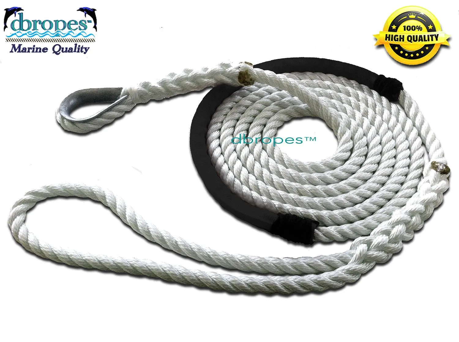3/8" X 12' Three Strand Mooring Pendant 100% Nylon Rope with Thimble and Chafe Guard. (Tensile Strength 3700 Lbs.) Made in USA. FREE EXPEDITED SHIPPING. (Select color before add to cart)