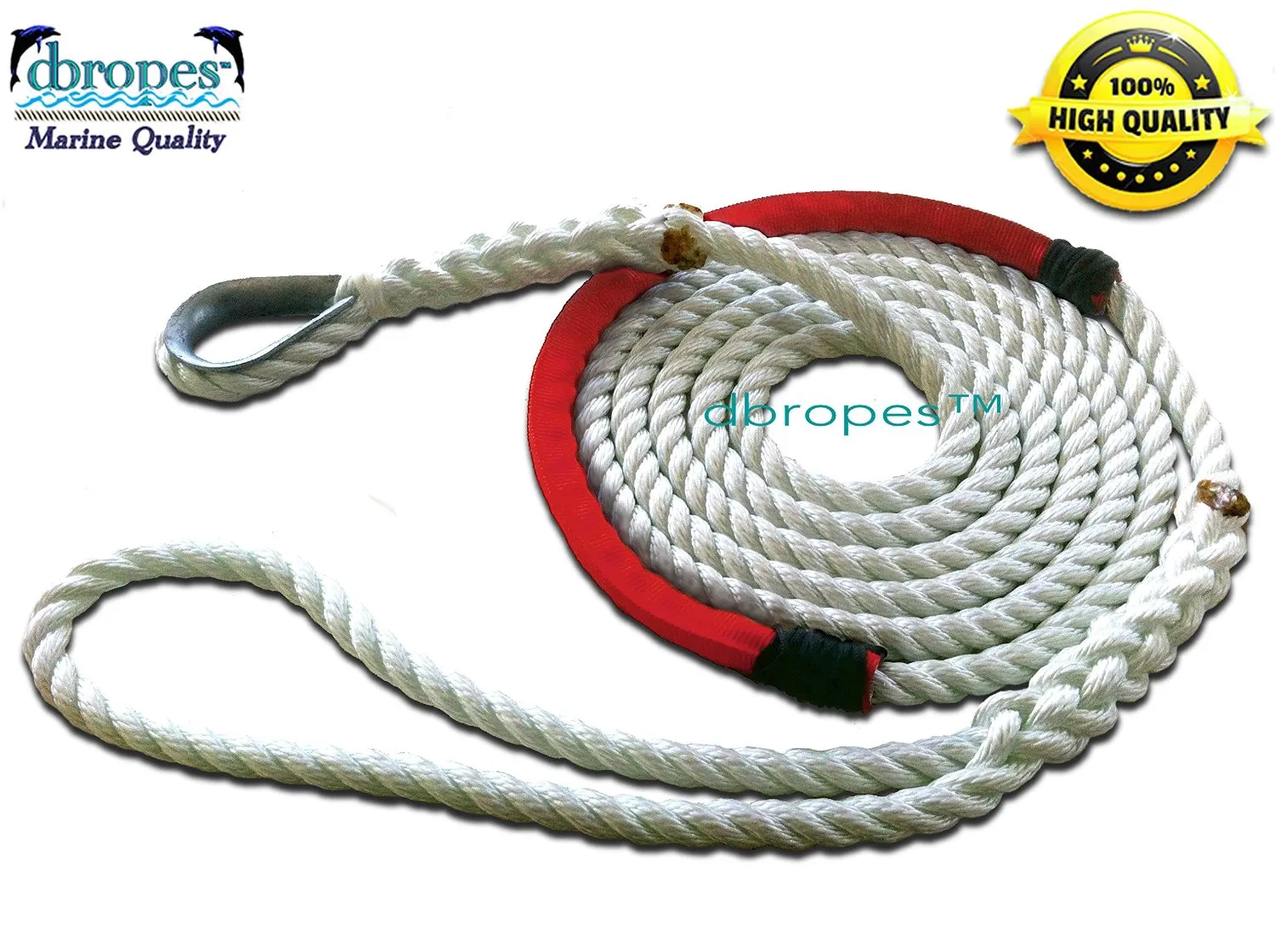 3/8" X 12' Three Strand Mooring Pendant 100% Nylon Rope with Thimble and Chafe Guard. (Tensile Strength 3700 Lbs.) Made in USA. FREE EXPEDITED SHIPPING. (Select color before add to cart)