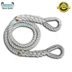 3/8" X 20' Three Strand Mooring Pendant 100% Nylon Rope with 2 SS Thimbles. (Tensile Strength 3700 Lbs.) Made in USA