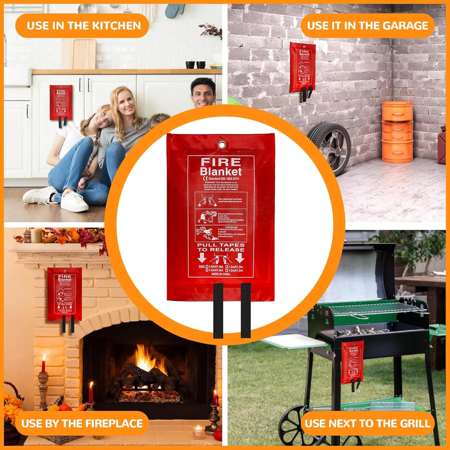 40 x 40 Emergency Fire Blanket - Flame Suppression Fiberglass Blankets for Home, Kitchen, Camping, Car, Office, Warehouse, Emergency Survival Safety - Fire Extinguisher Alternative (4, 40*40)