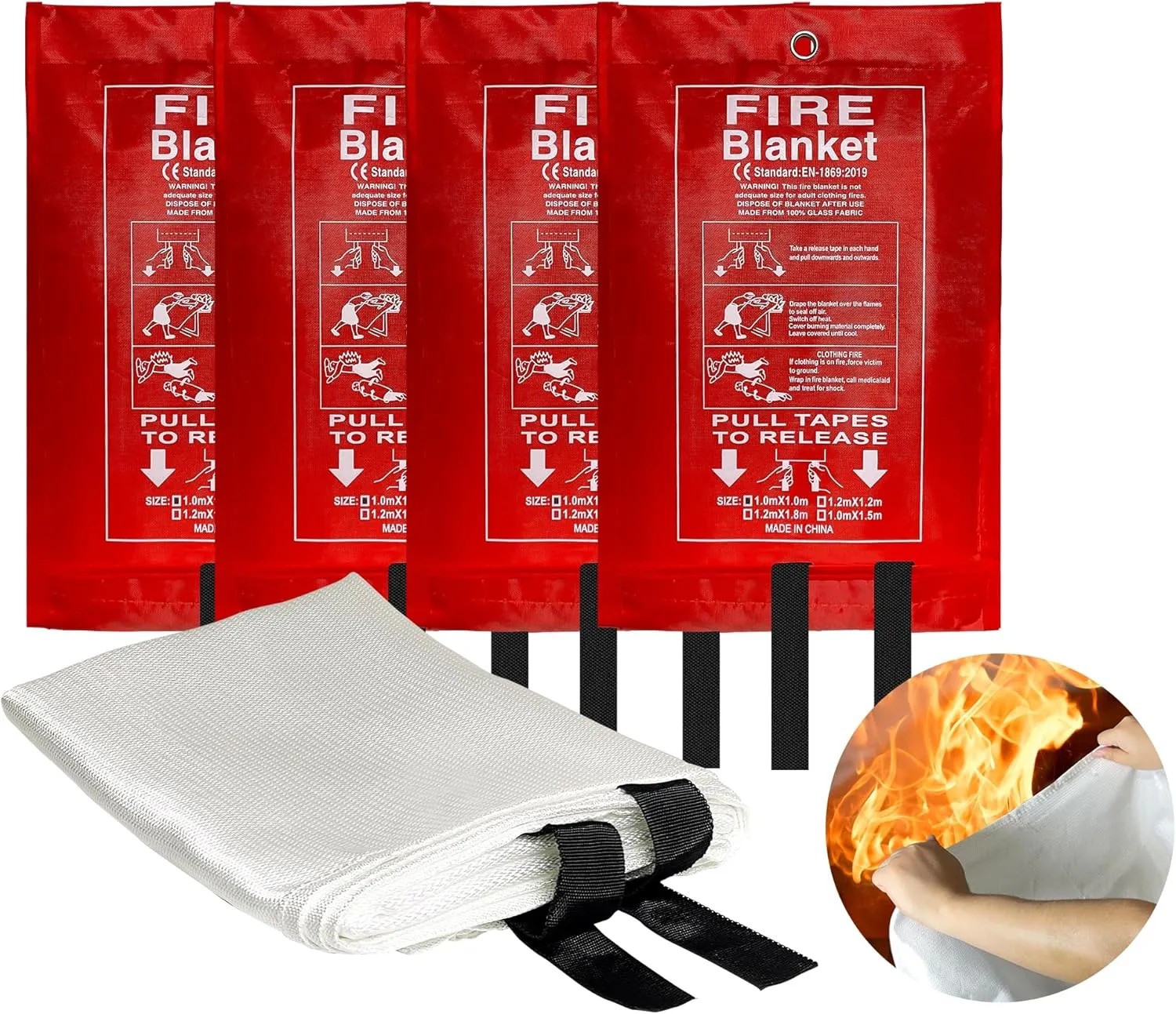 40 x 40 Emergency Fire Blanket - Flame Suppression Fiberglass Blankets for Home, Kitchen, Camping, Car, Office, Warehouse, Emergency Survival Safety - Fire Extinguisher Alternative (4, 40*40)