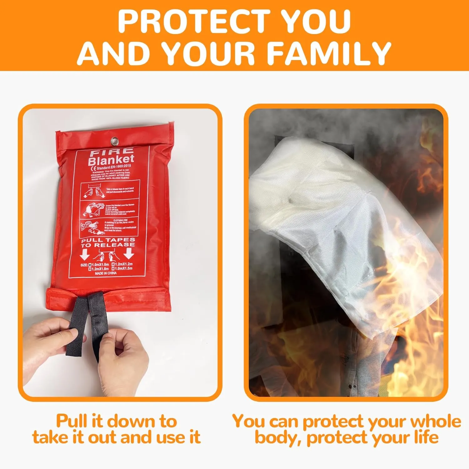 40 x 40 Emergency Fire Blanket - Flame Suppression Fiberglass Blankets for Home, Kitchen, Camping, Car, Office, Warehouse, Emergency Survival Safety - Fire Extinguisher Alternative (4, 40*40)