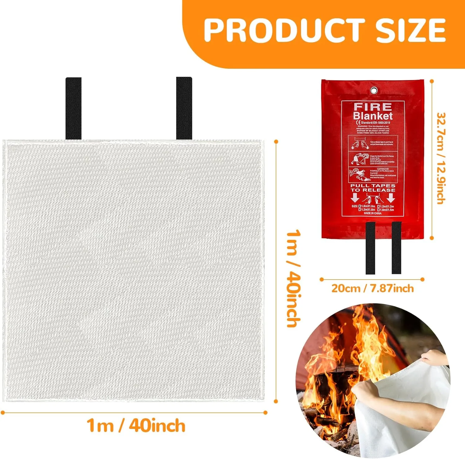 40 x 40 Emergency Fire Blanket - Flame Suppression Fiberglass Blankets for Home, Kitchen, Camping, Car, Office, Warehouse, Emergency Survival Safety - Fire Extinguisher Alternative (4, 40*40)