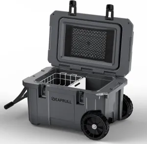 55 Quart Cooler with Wheels, Ice Chests Portable Camping Cooler Holds Ice up to 6 Days, Leak-Proof Outdoor Insulated Cooler with Handle, Cup Holders, Hard Cooler for Camping, Beach, Boat