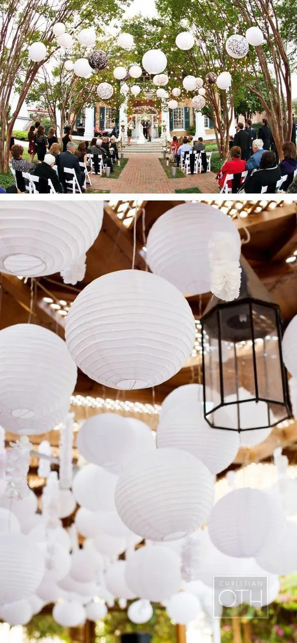 6-Pack 36 Inch White Parallel Ribbing Round Paper Lanterns