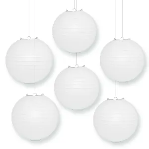 6-Pack 36 Inch White Parallel Ribbing Round Paper Lanterns