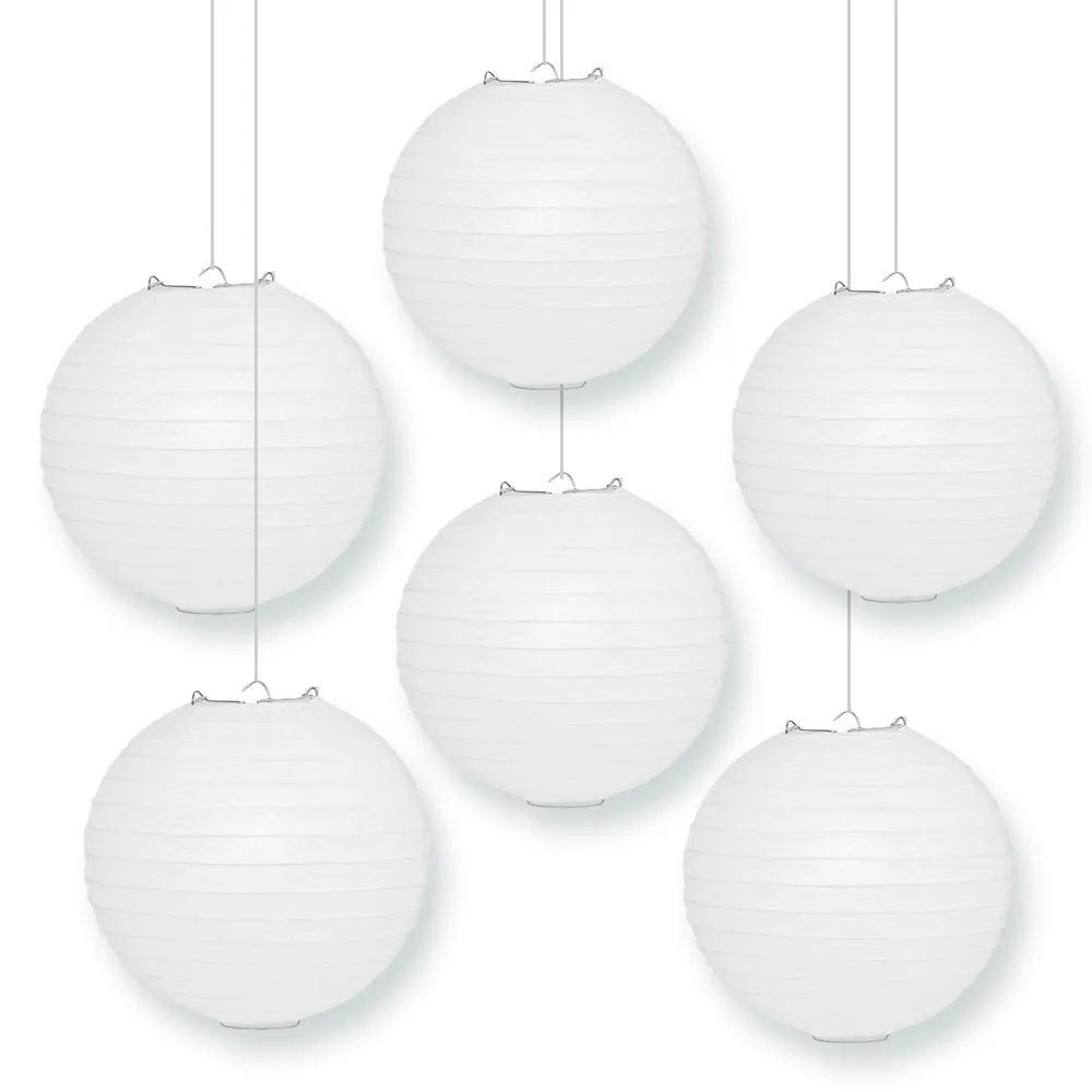 6-Pack 36 Inch White Parallel Ribbing Round Paper Lanterns