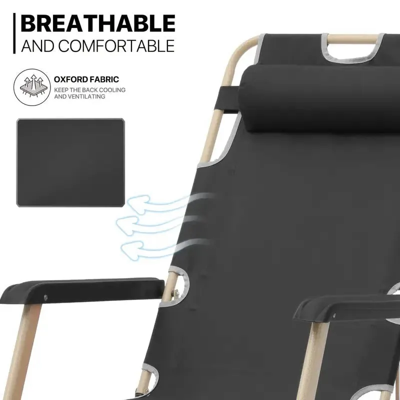 Adjustable Metal Recliners Beach Deck Lawn Camping Patio Foldable Lounge Chair with Pillow, Textilene Fabric