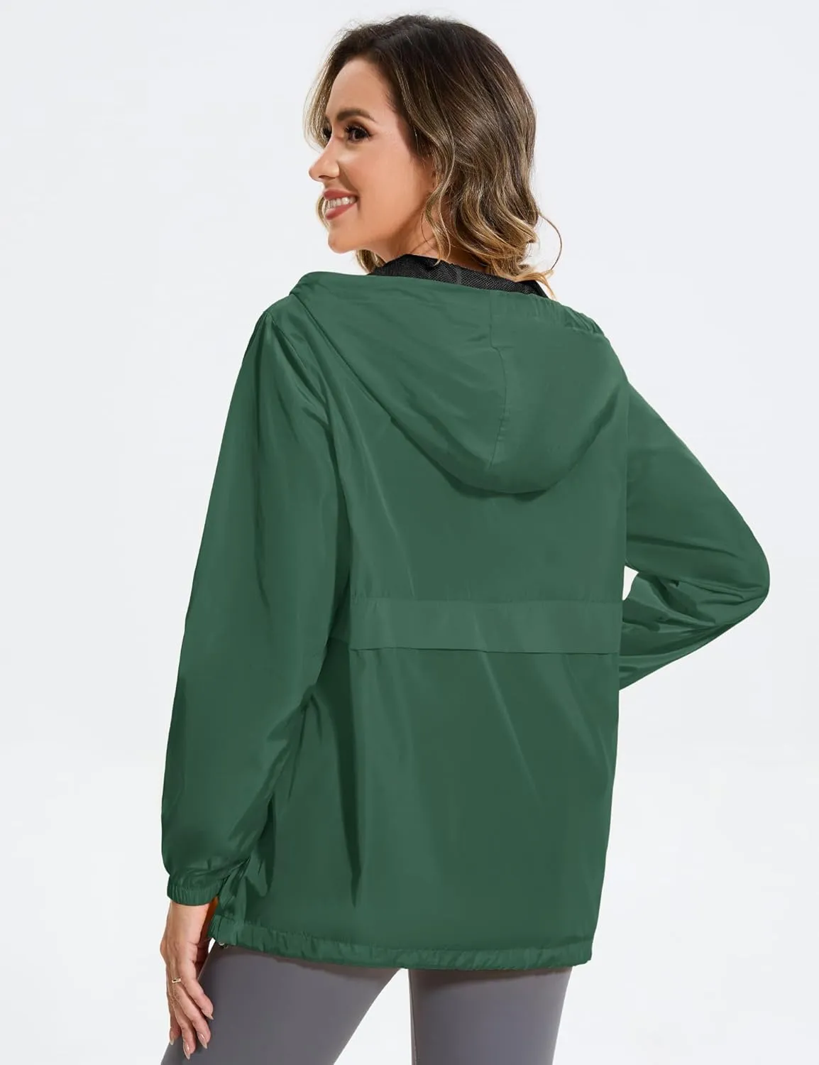 Avoogue Raincoat Women Reflective Waterproof Rain Jackets Half Zipper Packable Outdoor Hooded Windbreaker Lined Jacket