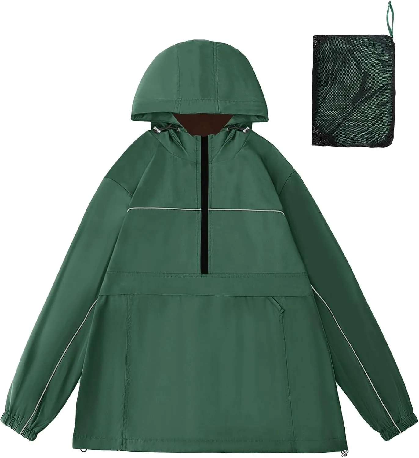 Avoogue Raincoat Women Reflective Waterproof Rain Jackets Half Zipper Packable Outdoor Hooded Windbreaker Lined Jacket