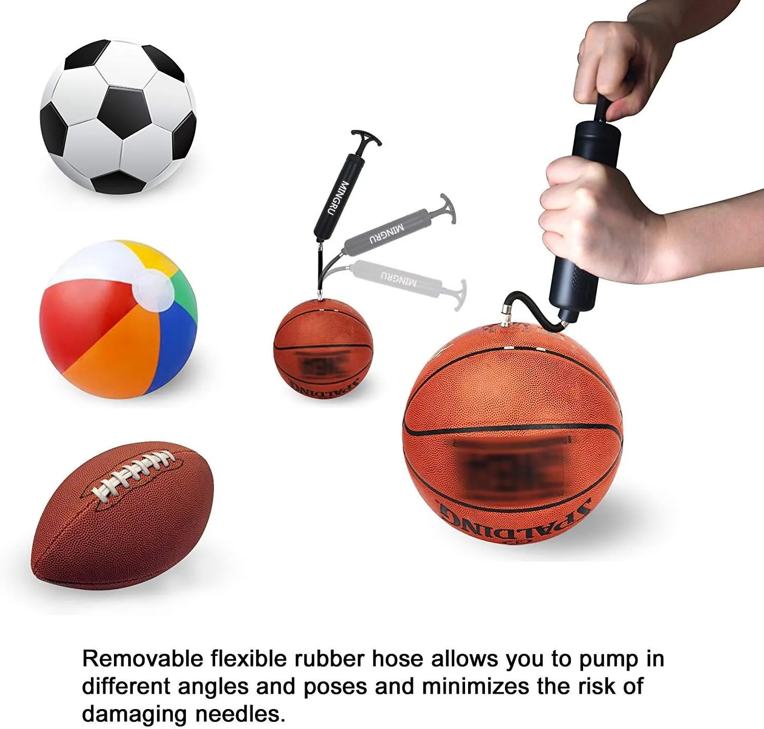 Ball Pump for Basketball, Soccer, Volleyball, Rugby, Water Polo Ball & Other Inflatables Air Pump, Needles and Nozzles Included