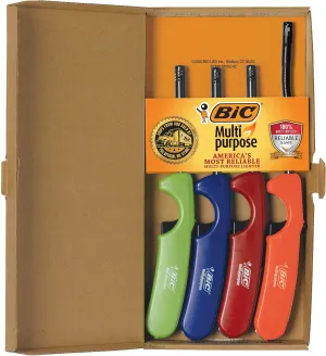 BIC Multi-Purpose Classic Edition Lighter & Flex Wand Lighter, Ideal Fireplace and Candle Lighters, Assorted Colors, 4 Pack (Colors May Vary)