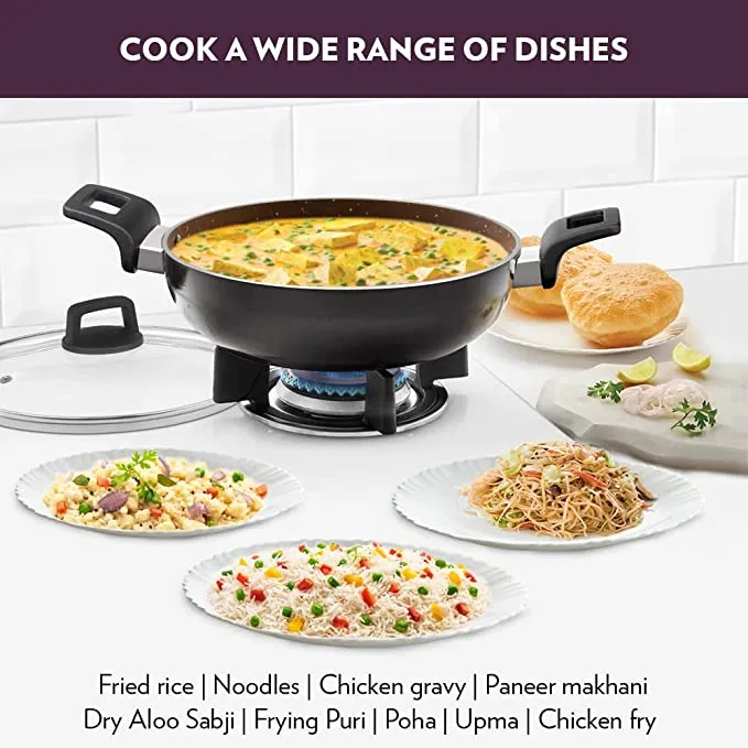 Borosil Granito Nonstick Kadhai   Lid