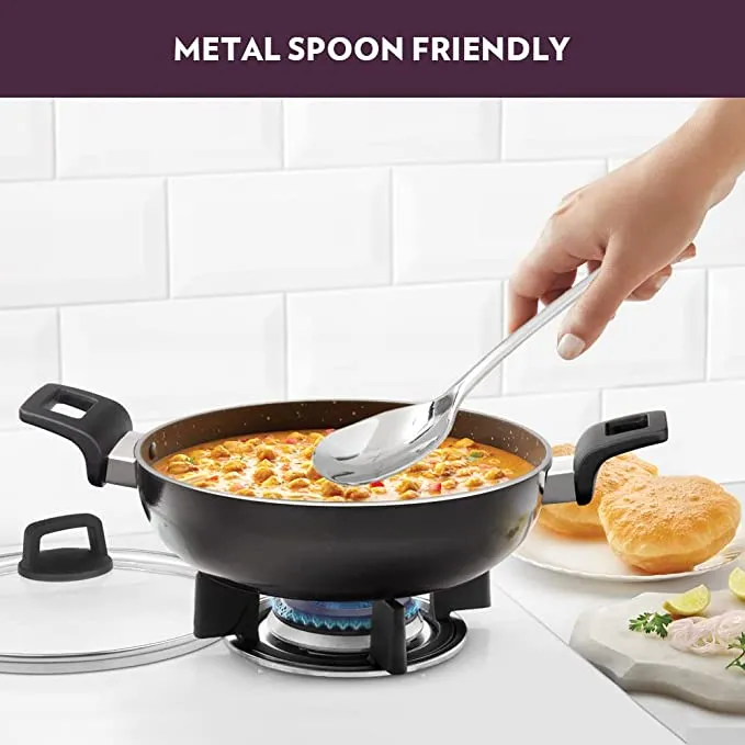 Borosil Granito Nonstick Kadhai   Lid