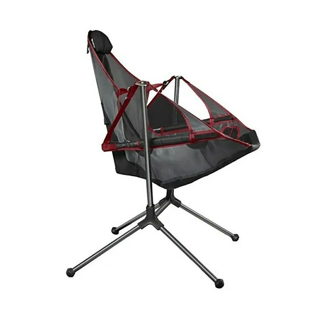 Camping Chair Foldable Swing Luxury Recliner Swinging Comfort Lean Back Outdoor Folding Rocking Chair - Red