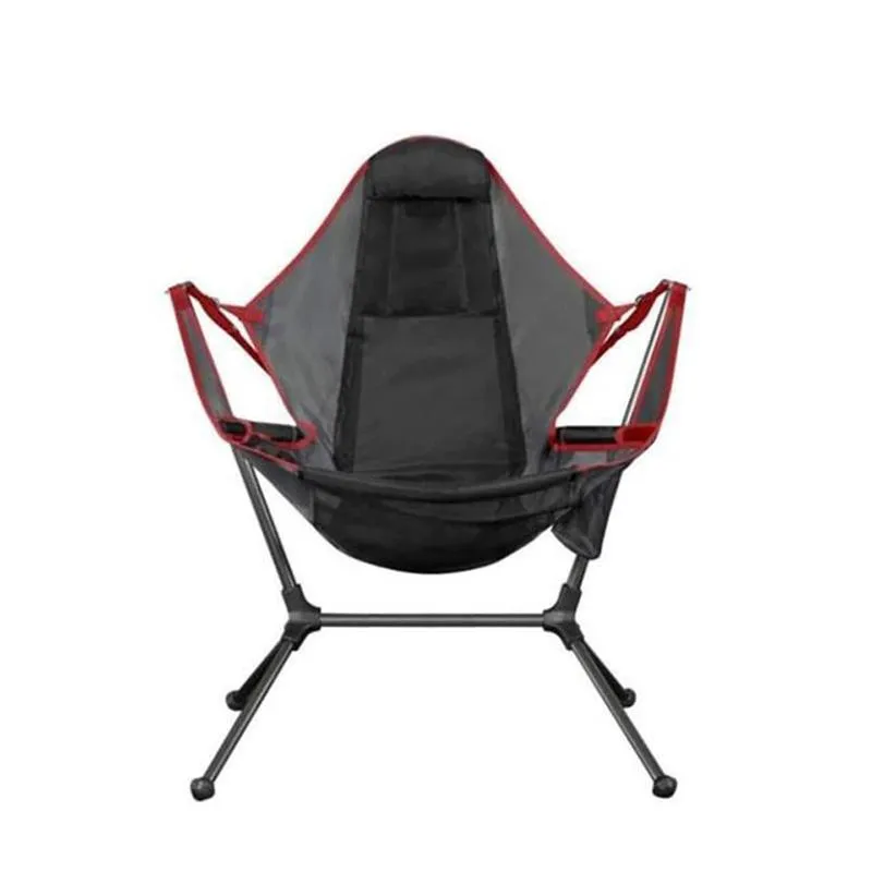 Camping Chair Foldable Swing Luxury Recliner Swinging Comfort Lean Back Outdoor Folding Rocking Chair - Red