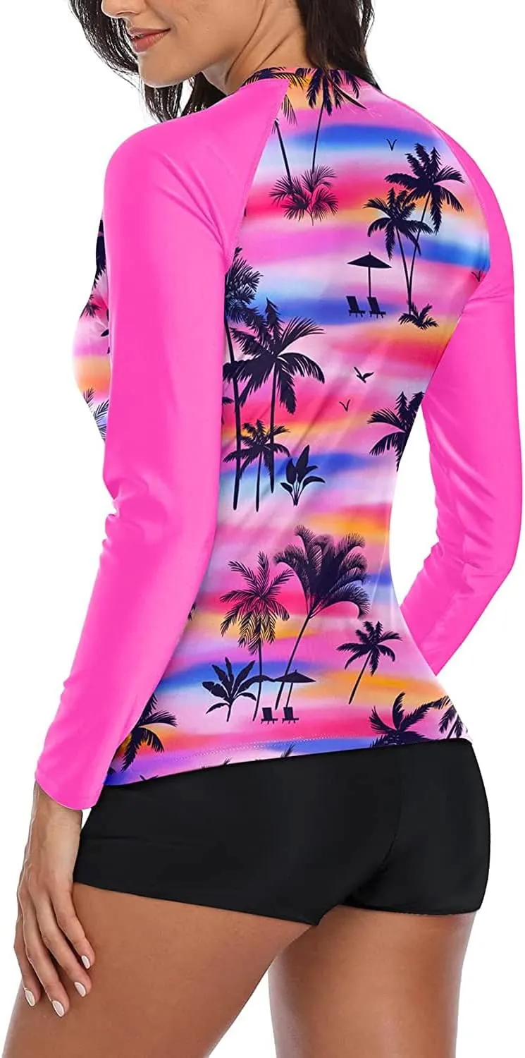 Daci Women Two Piece Rash Guard Long Sleeve Swimsuits UV UPF 50  Swim Shirt Bathing Suit with Boyshort Bottom