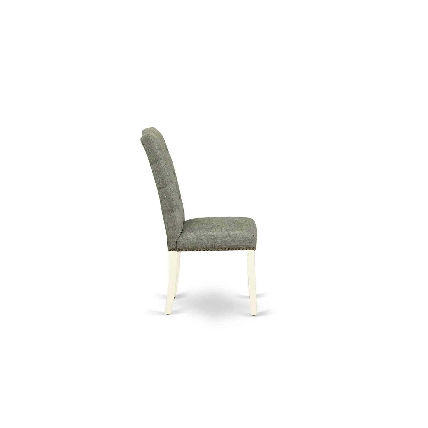 East West Furniture HBEL5-LWH-07 5 Piece Kitchen Table & Chairs Set Includes a Round Dining Room Table with Pedestal and 4 Gray Linen Fabric Parson Dining Chairs, 42x42 Inch, Linen White